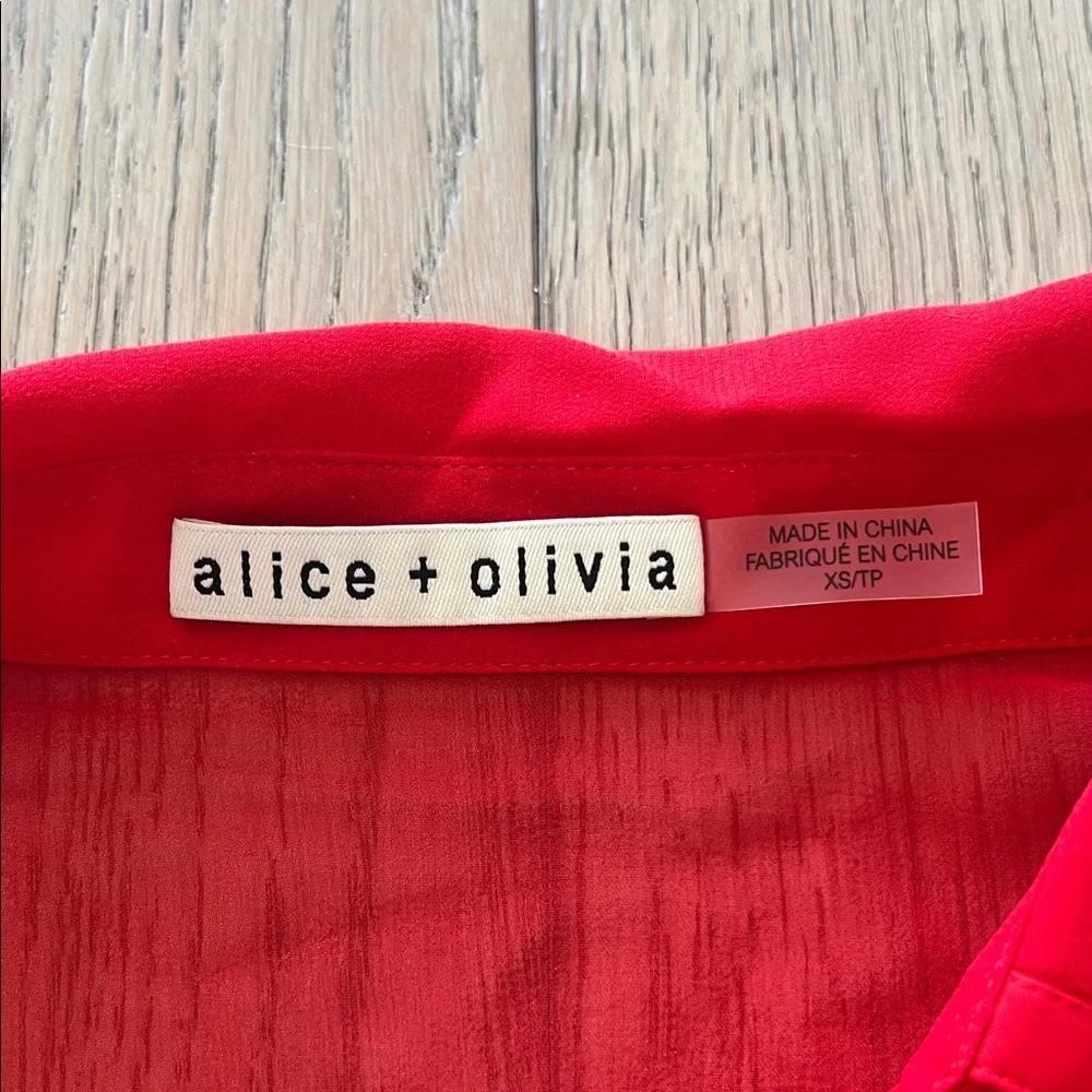 Alice + Olivia Sheer Button Down Blouse Red Silk - Picture 2 of 6